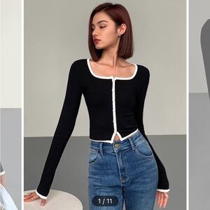 NWT *** Commemse black top with white trim